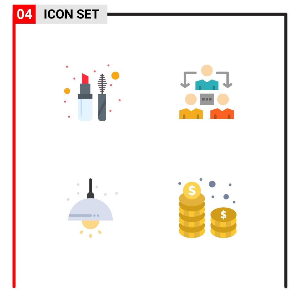 Universal Icon Symbols Group of 4 Modern Flat Icons of lips stick living mascara office light Editable Vector Design Elements