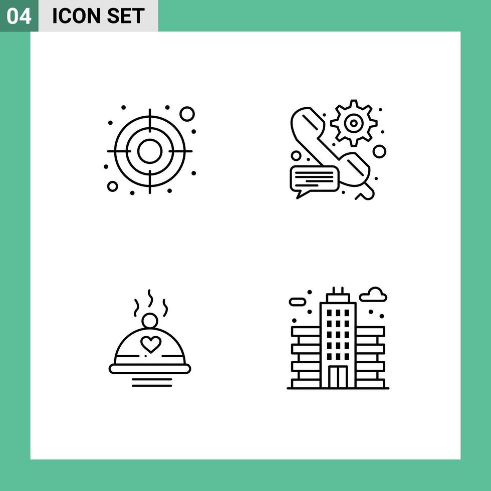 Pack of 4 creative Filledline Flat Colors of audience food call setting love Editable Vector Design Elements