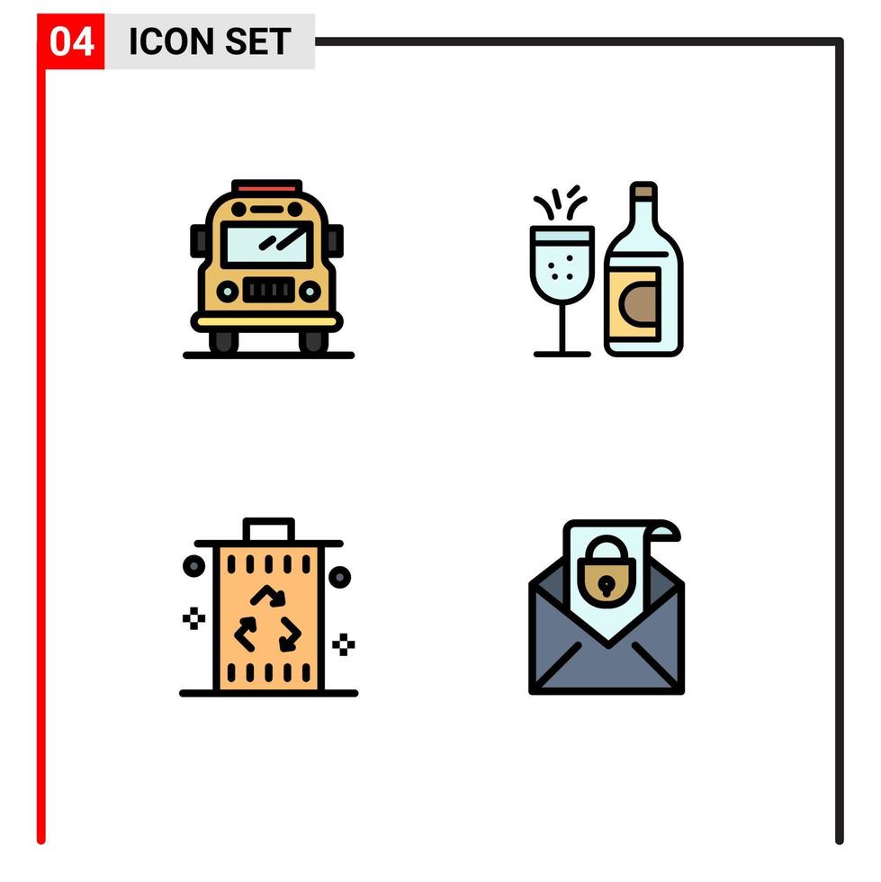 4 Filledline Flat Color concept for Websites Mobile and Apps bus garbage glass ddrink recycle Editable Vector Design Elements