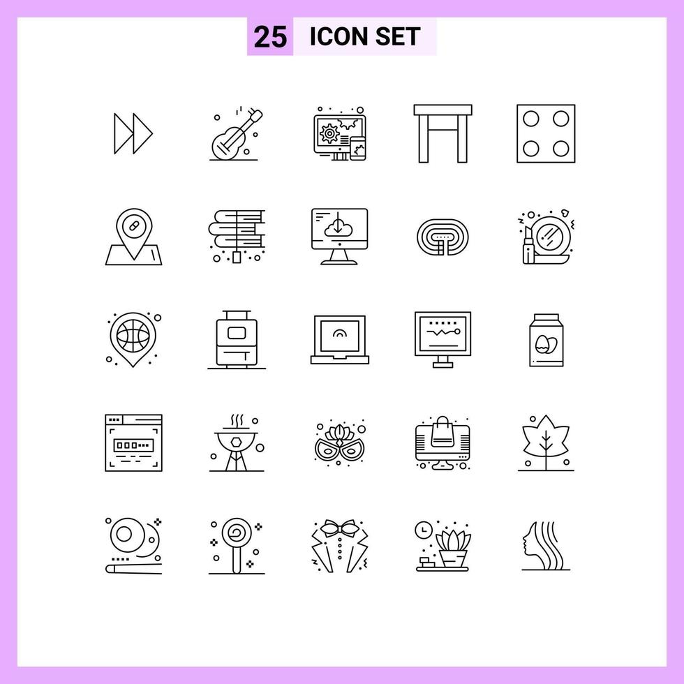 Mobile Interface Line Set of 25 Pictograms of stove electro adaptive stool home Editable Vector Design Elements