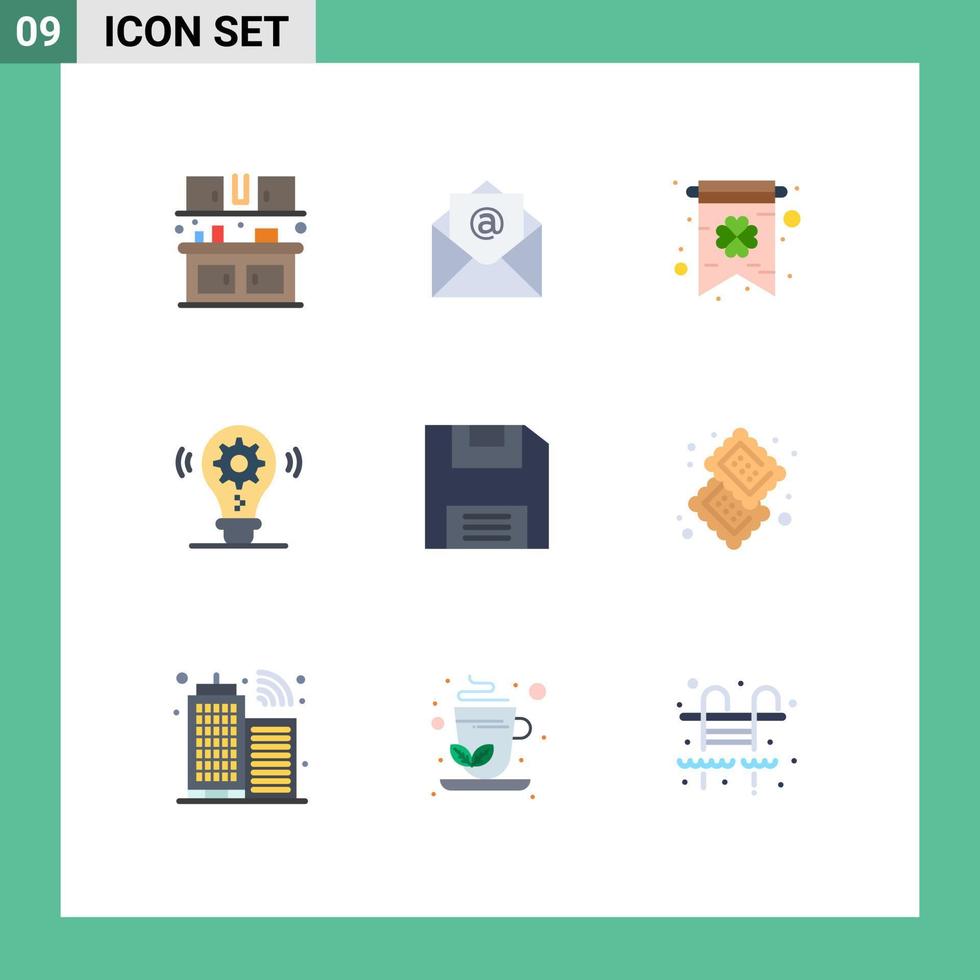 Set of 9 Modern UI Icons Symbols Signs for candy floppy clover diskette gear Editable Vector Design Elements