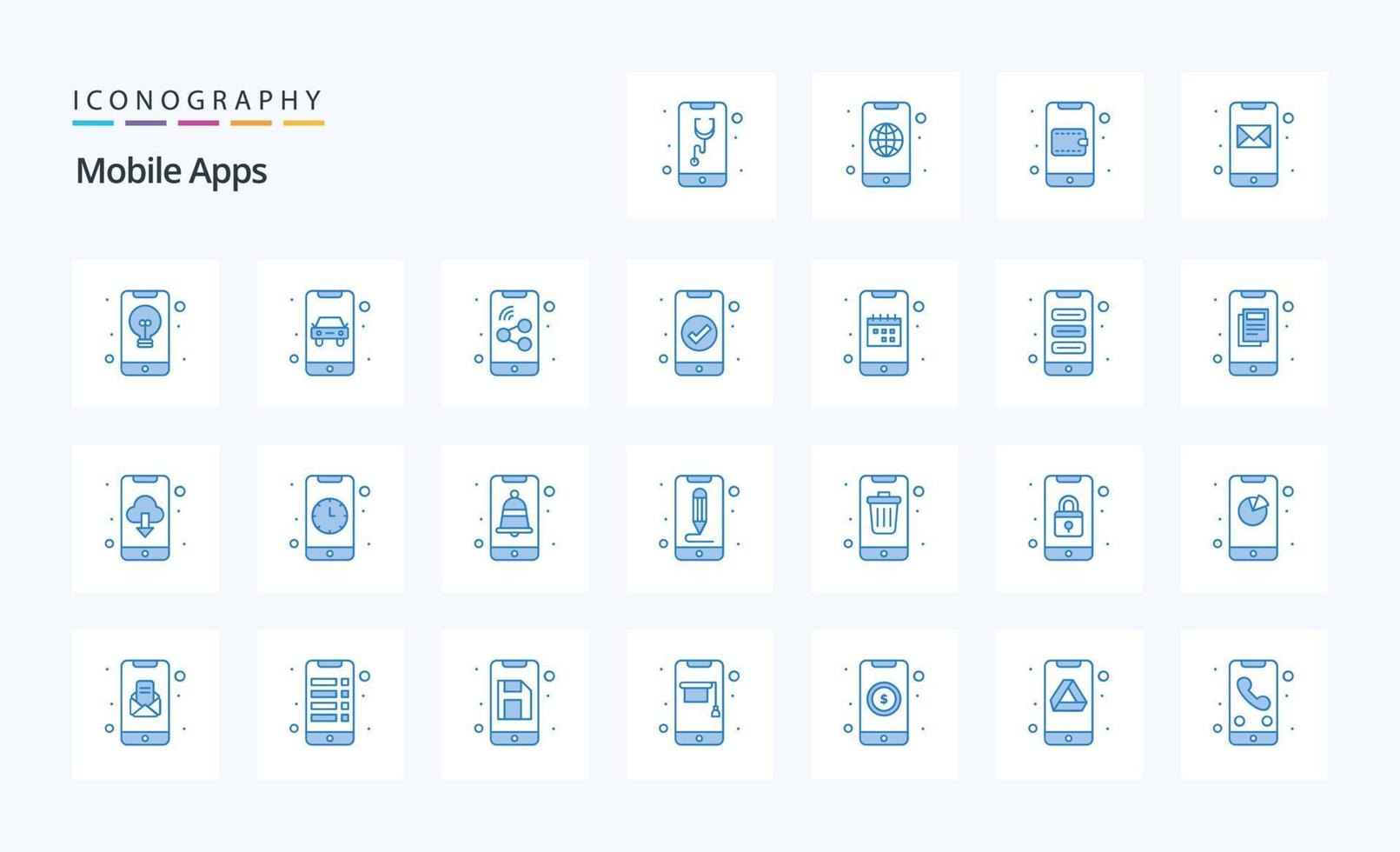 paquete de iconos azules de 25 aplicaciones móviles vector