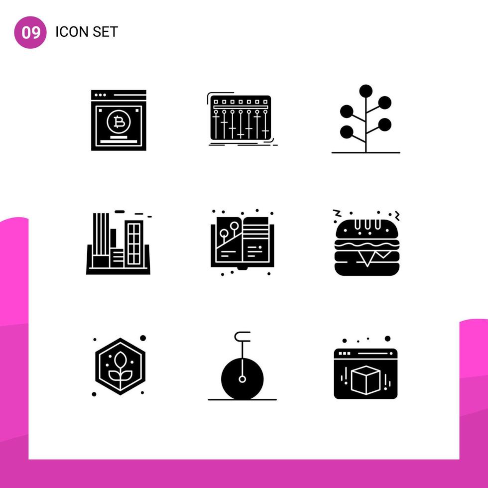 Modern Set of 9 Solid Glyphs and symbols such as company polution studio industry tree Editable Vector Design Elements