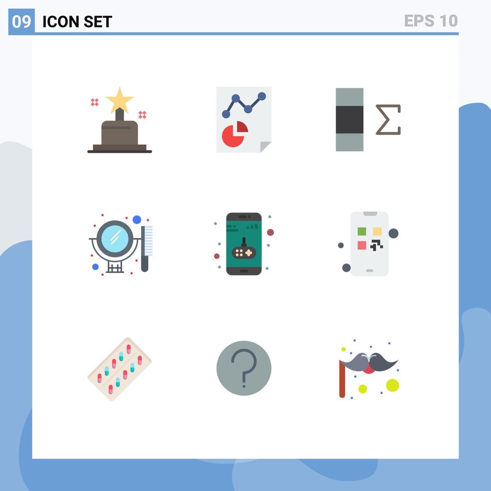 Pack of 9 Modern Flat Colors Signs and Symbols for Web Print Media such as mobile entertainment data app mirror Editable Vector Design Elements