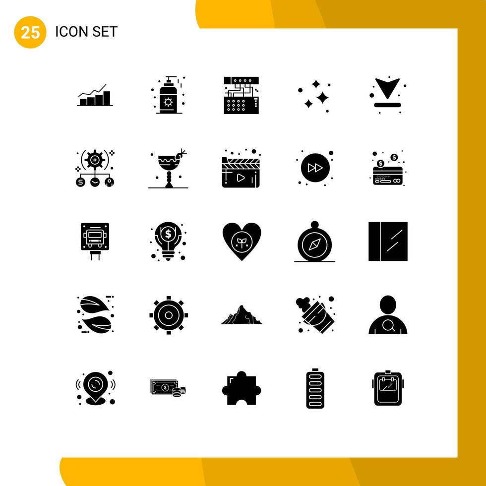 Pack of 25 creative Solid Glyphs of wash cleaning sunscreen clean module Editable Vector Design Elements
