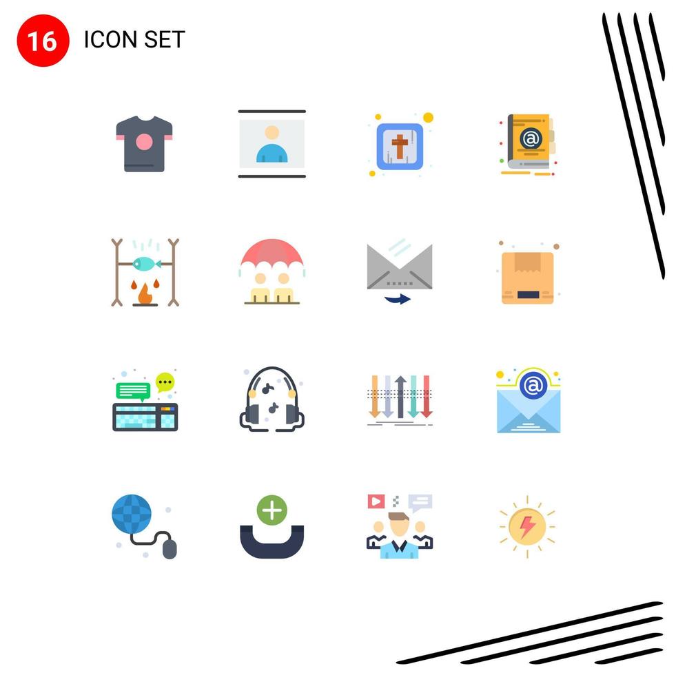 16 Flat Color concept for Websites Mobile and Apps summer dinner picture office address Editable Pack of Creative Vector Design Elements