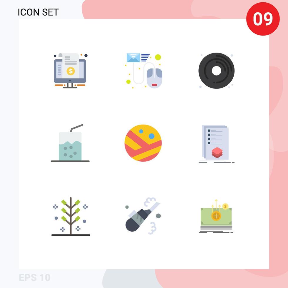 Mobile Interface Flat Color Set of 9 Pictograms of moisturizer drink letter cocktail hobbies Editable Vector Design Elements