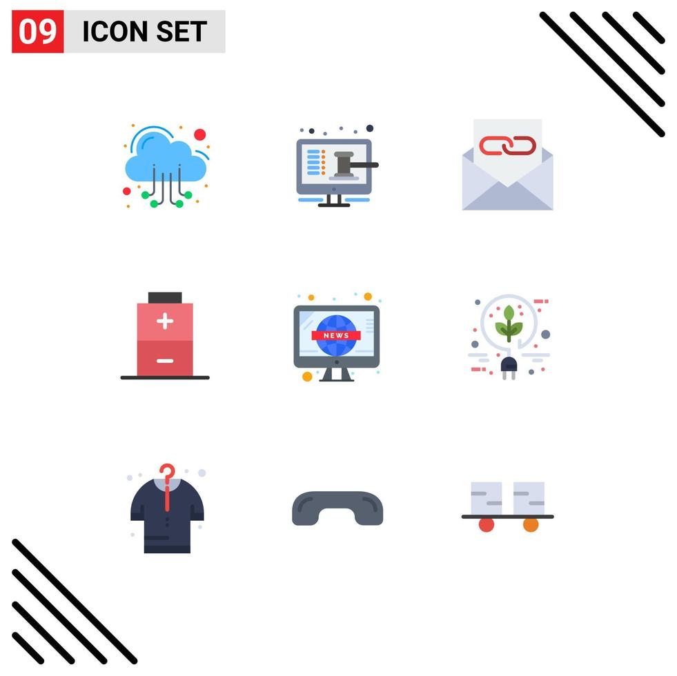9 Universal Flat Colors Set for Web and Mobile Applications news charging shop battery email Editable Vector Design Elements