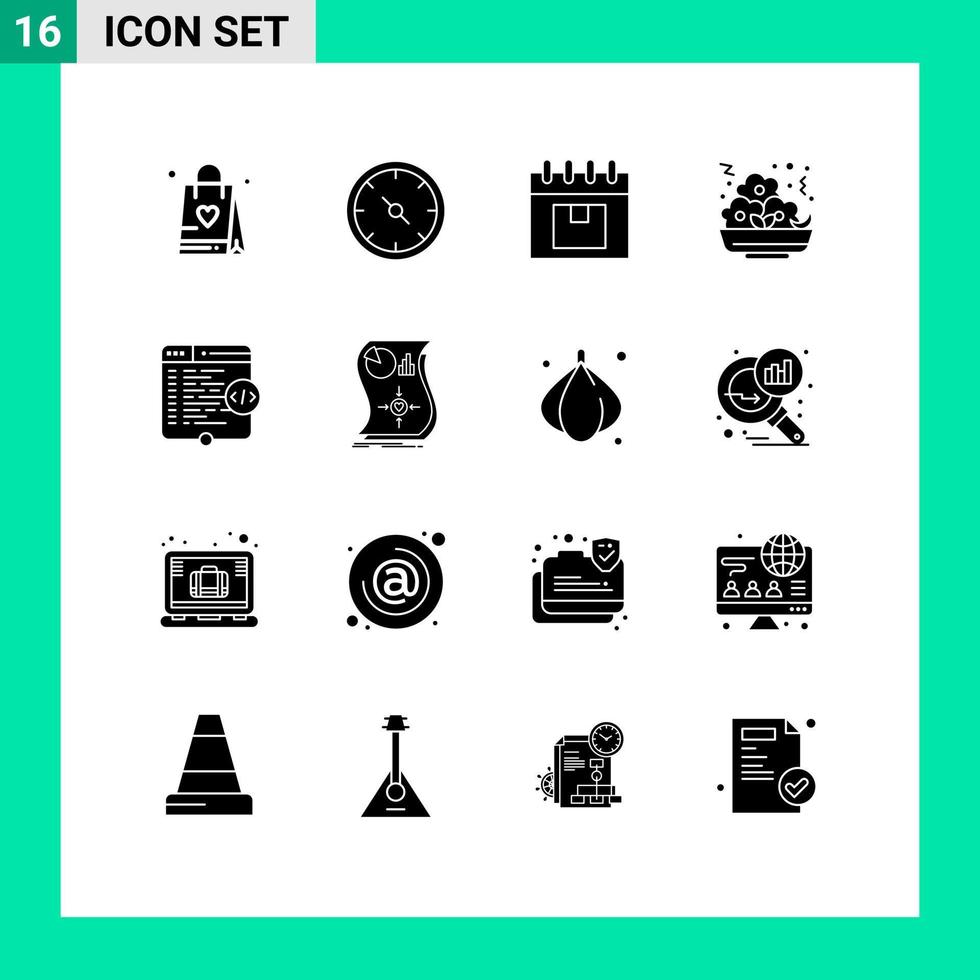 User Interface Pack of 16 Basic Solid Glyphs of html nugget delivery meal fast Editable Vector Design Elements