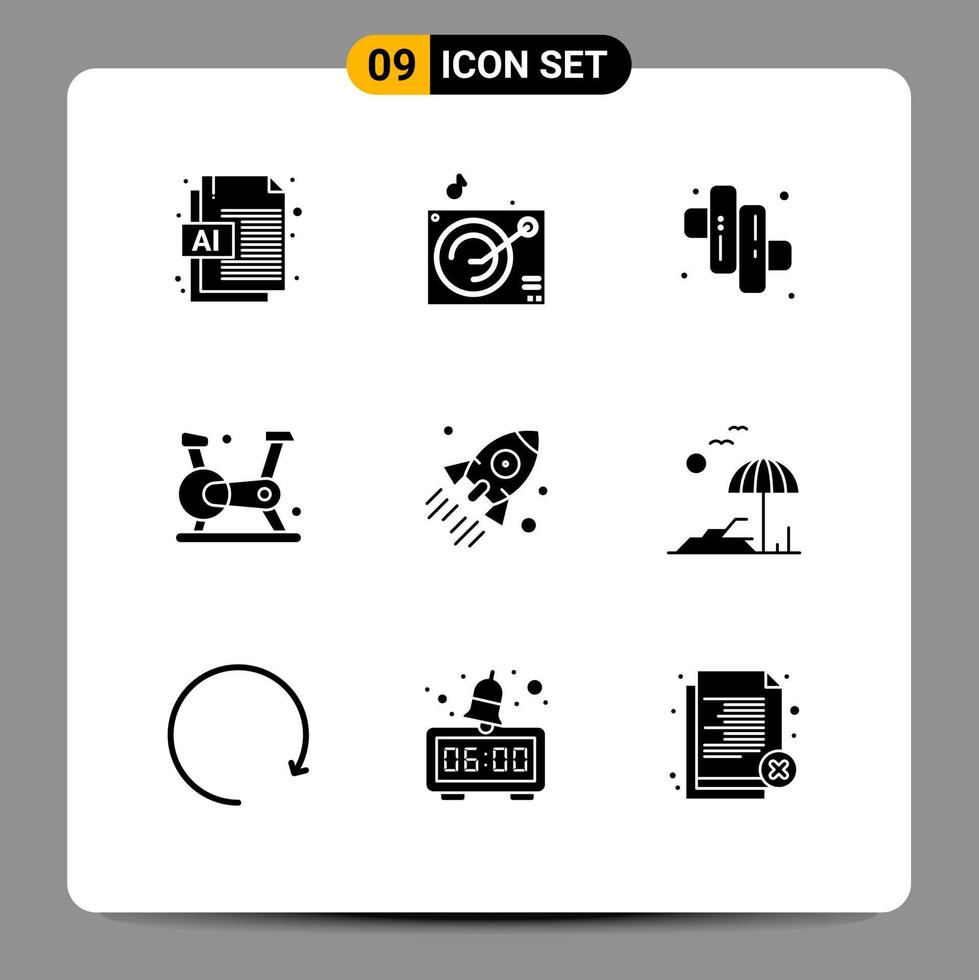 9 Thematic Vector Solid Glyphs and Editable Symbols of project business marshmallow rocket gym Editable Vector Design Elements