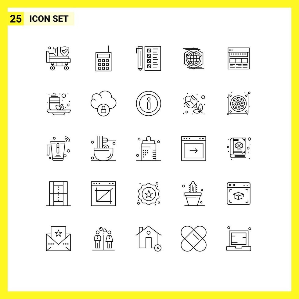 Editable Vector Line Pack of 25 Simple Lines of idea polygon walkie globe development Editable Vector Design Elements