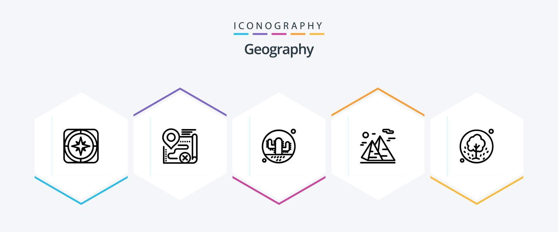 Geo Graphy 25 Line icon pack including nature. mountain. close. cacti. nature vector