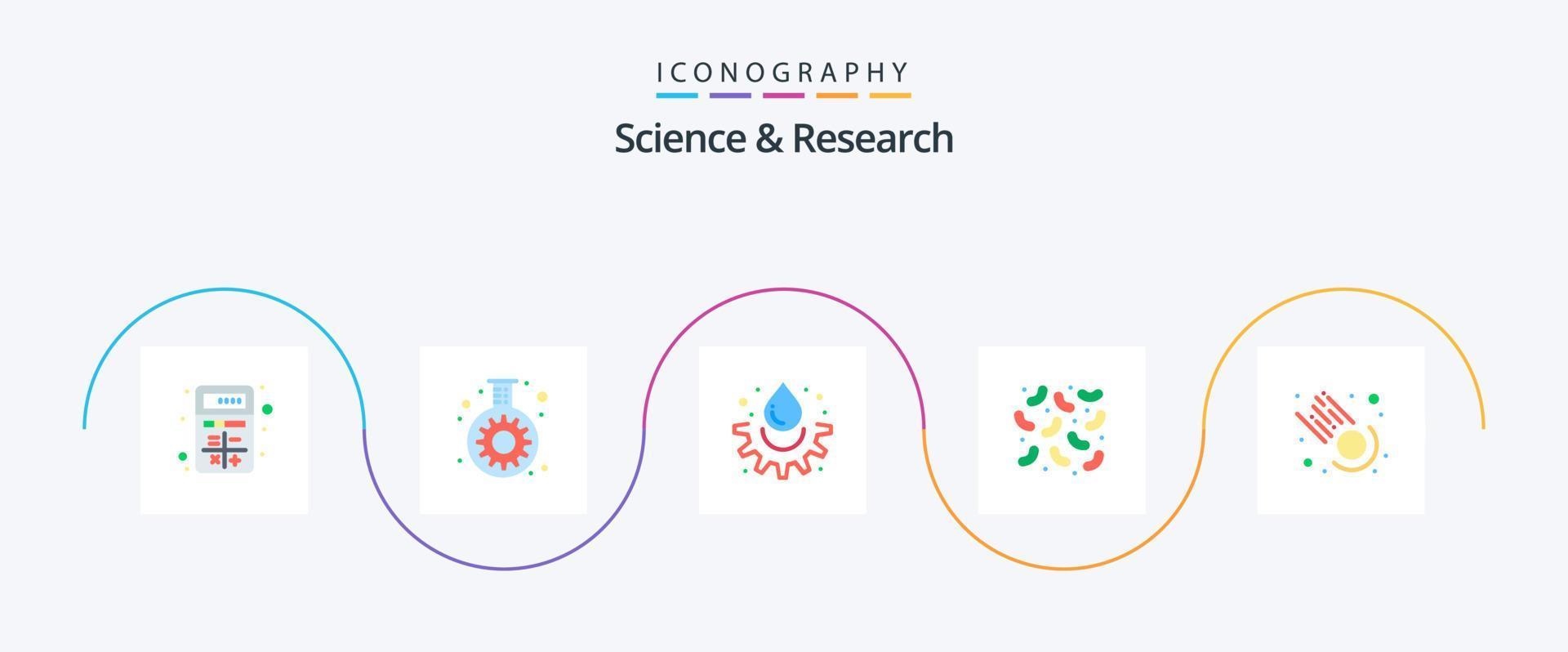 Science Flat 5 Icon Pack Including meteor. virus. tube. diseases. experiment vector