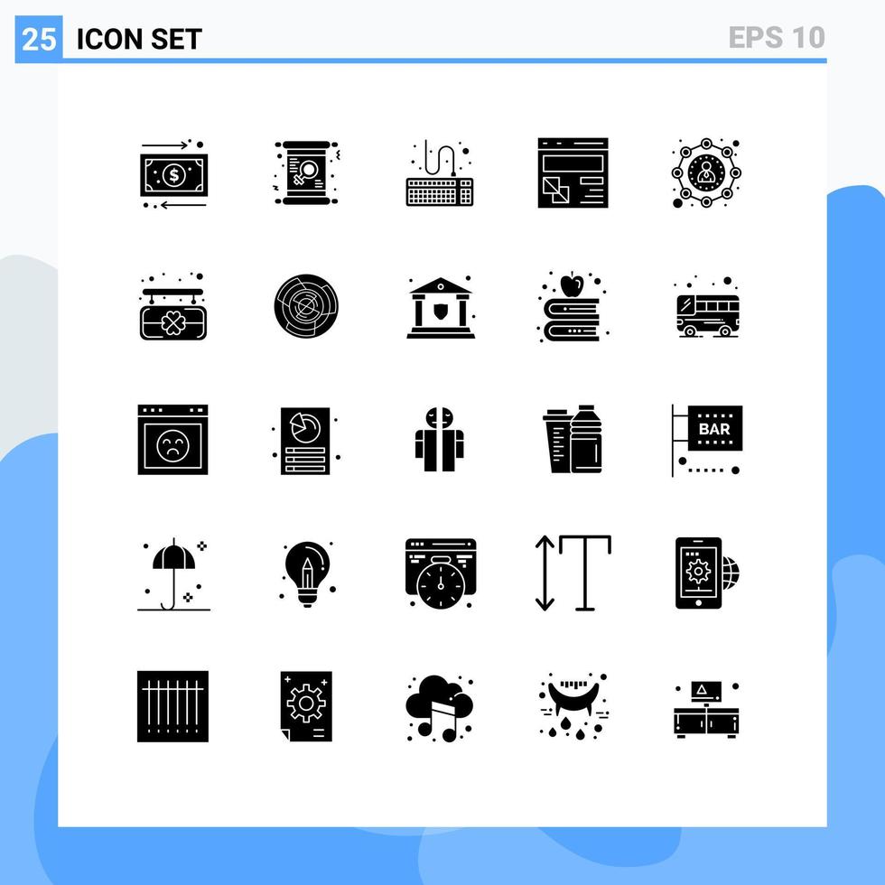 Modern Set of 25 Solid Glyphs and symbols such as webpage development women develop tools Editable Vector Design Elements