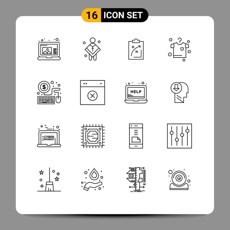 conjunto de 16 iconos de ui modernos símbolos signos para el plan de secado del ratón ropa economía elementos de diseño vectorial editables vector