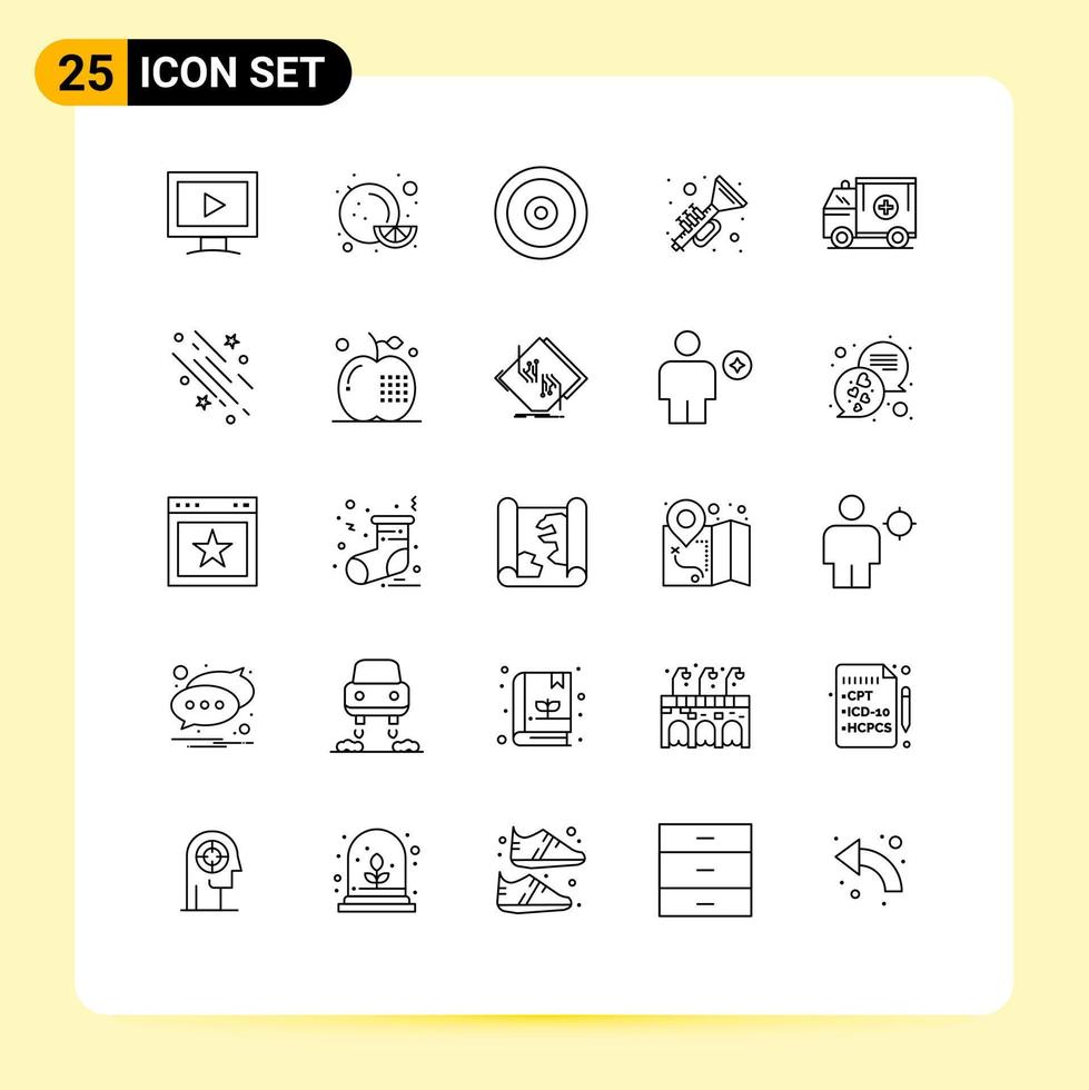 Modern Set of 25 Lines and symbols such as medical ambulance multimedia music ireland Editable Vector Design Elements