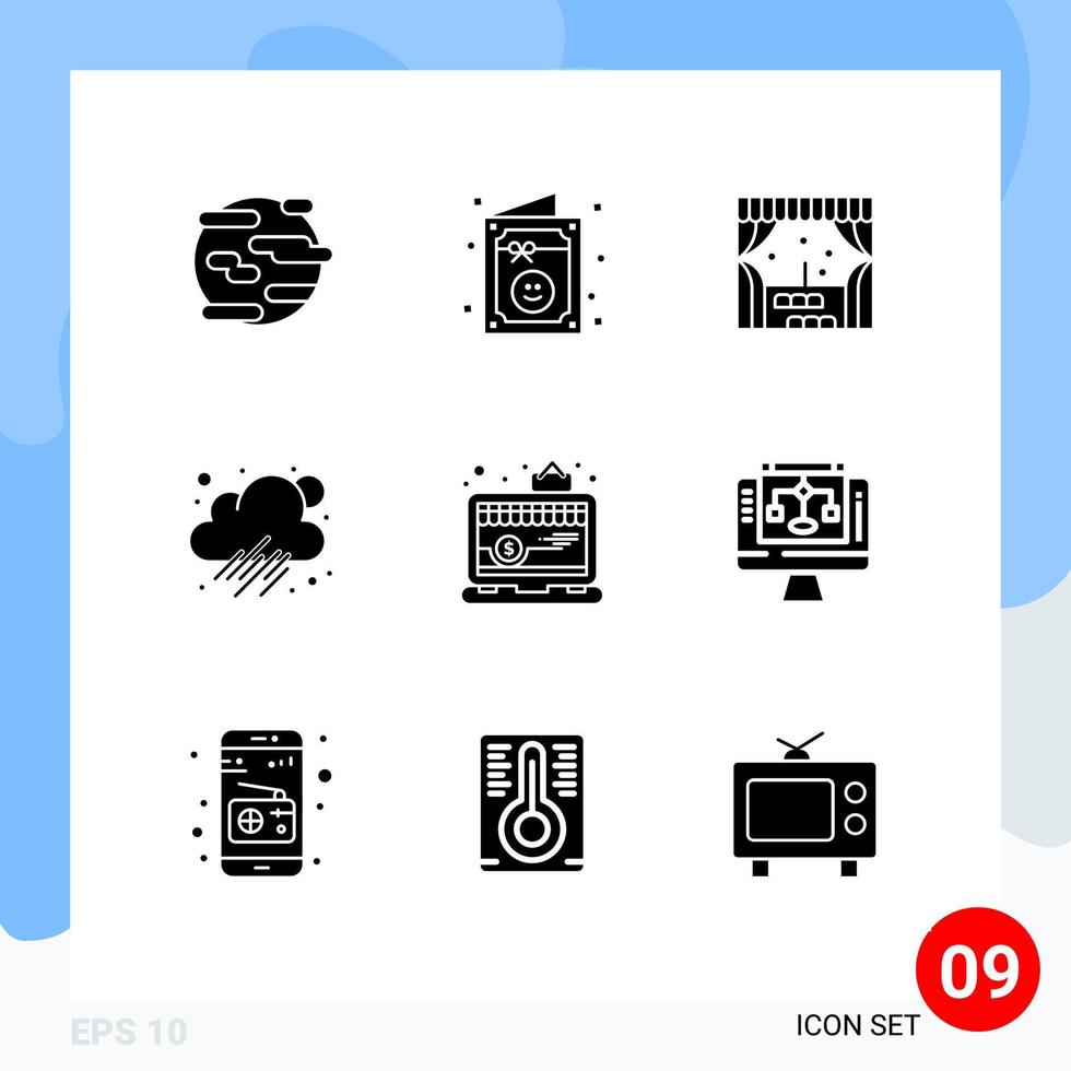 Set of 9 Modern UI Icons Symbols Signs for shop app party weather cloud Editable Vector Design Elements