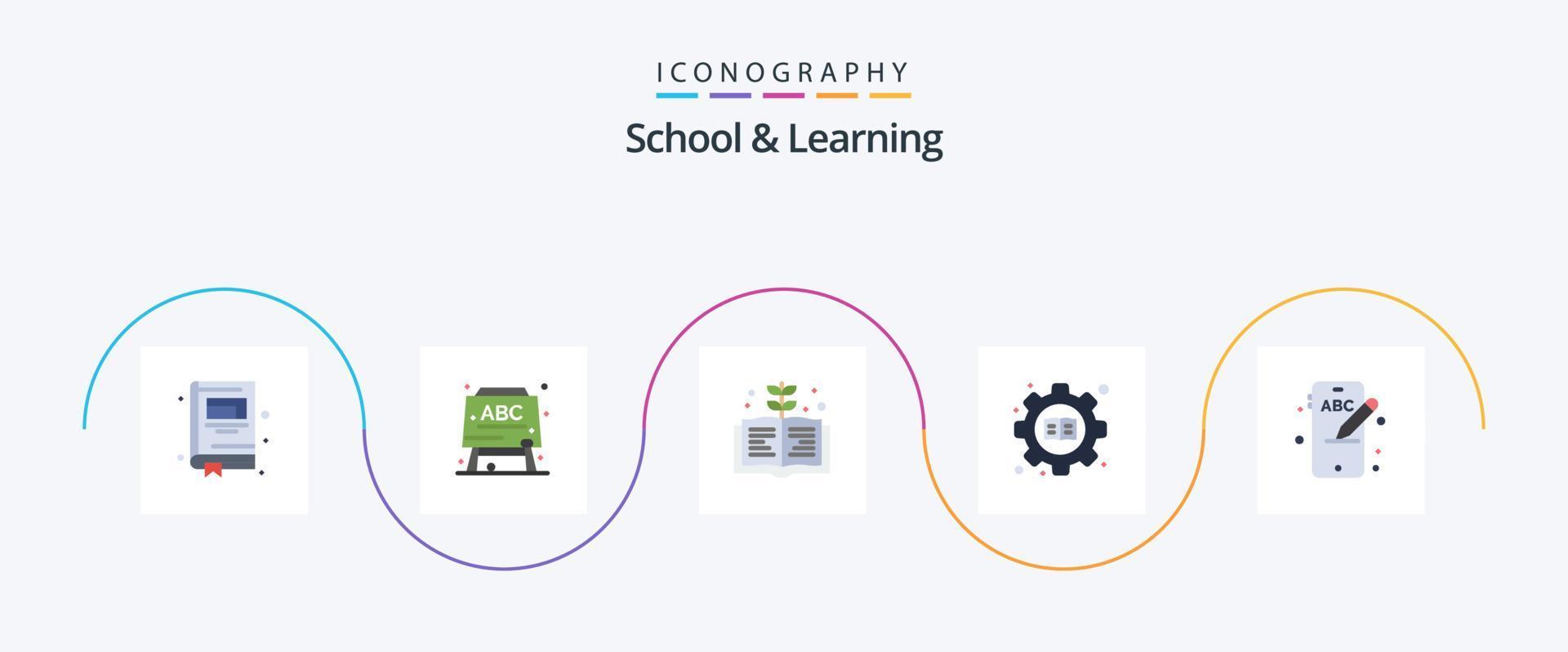 School And Learning Flat 5 Icon Pack Including . phone. knowledge. education. book vector