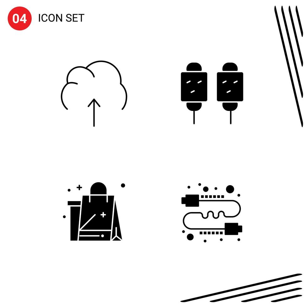 Modern Set of 4 Solid Glyphs and symbols such as cloud street food server dog bag Editable Vector Design Elements