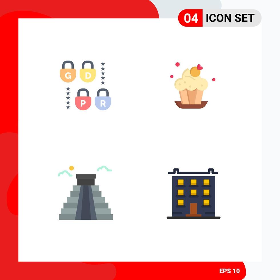 Universal Icon Symbols Group of 4 Modern Flat Icons of gdpr american bakery dessert big Editable Vector Design Elements