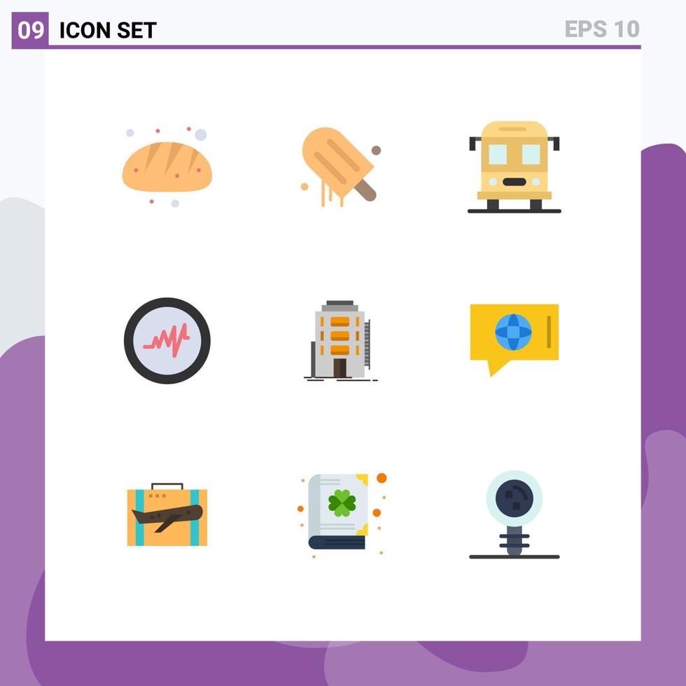 Pack of 9 creative Flat Colors of hotel dormitory bus city pulse Editable Vector Design Elements