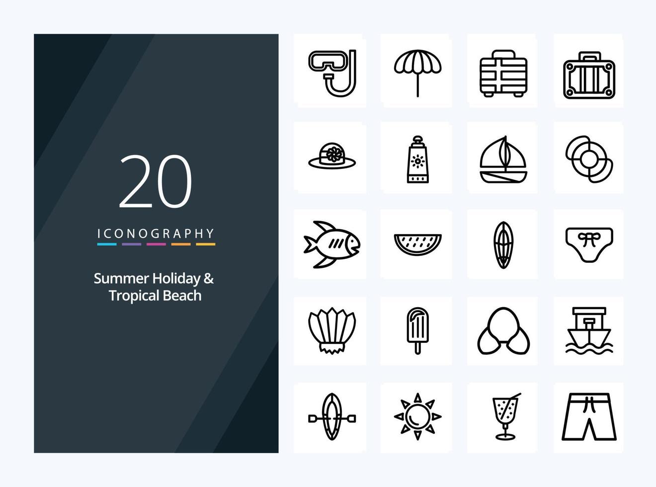 20 Beach Outline icon for presentation vector