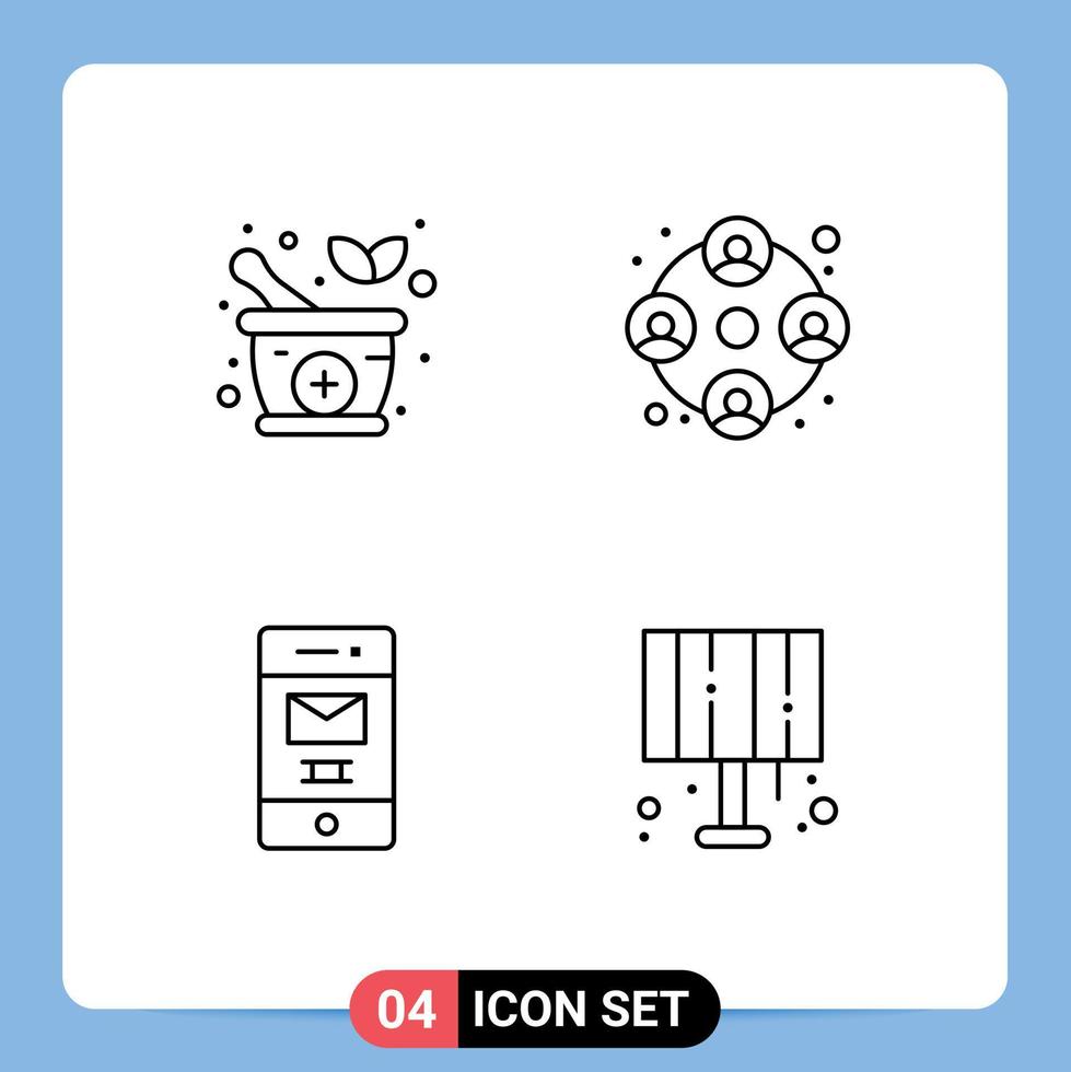 4 iconos creativos signos y símbolos modernos de mensaje de hierbas personas lámpara de trabajo elementos de diseño vectorial editables vector