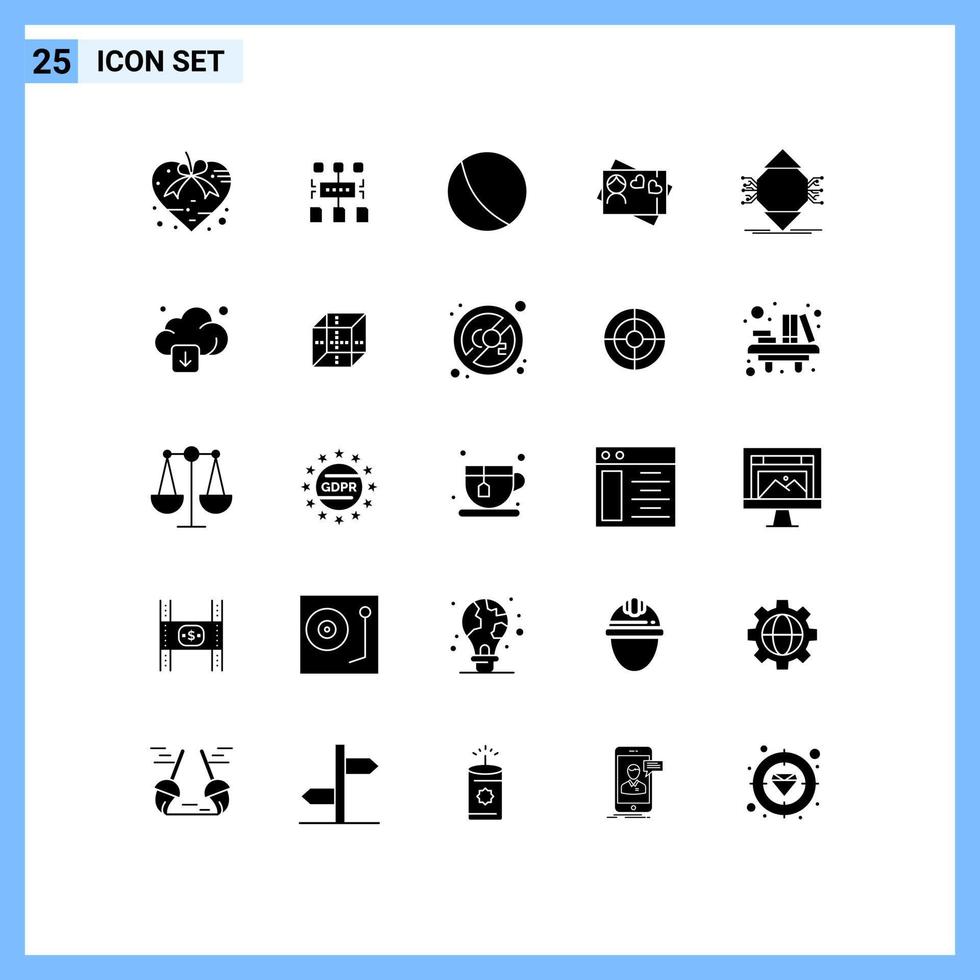 Group of 25 Solid Glyphs Signs and Symbols for ubiquitous ubicomp document heart card Editable Vector Design Elements