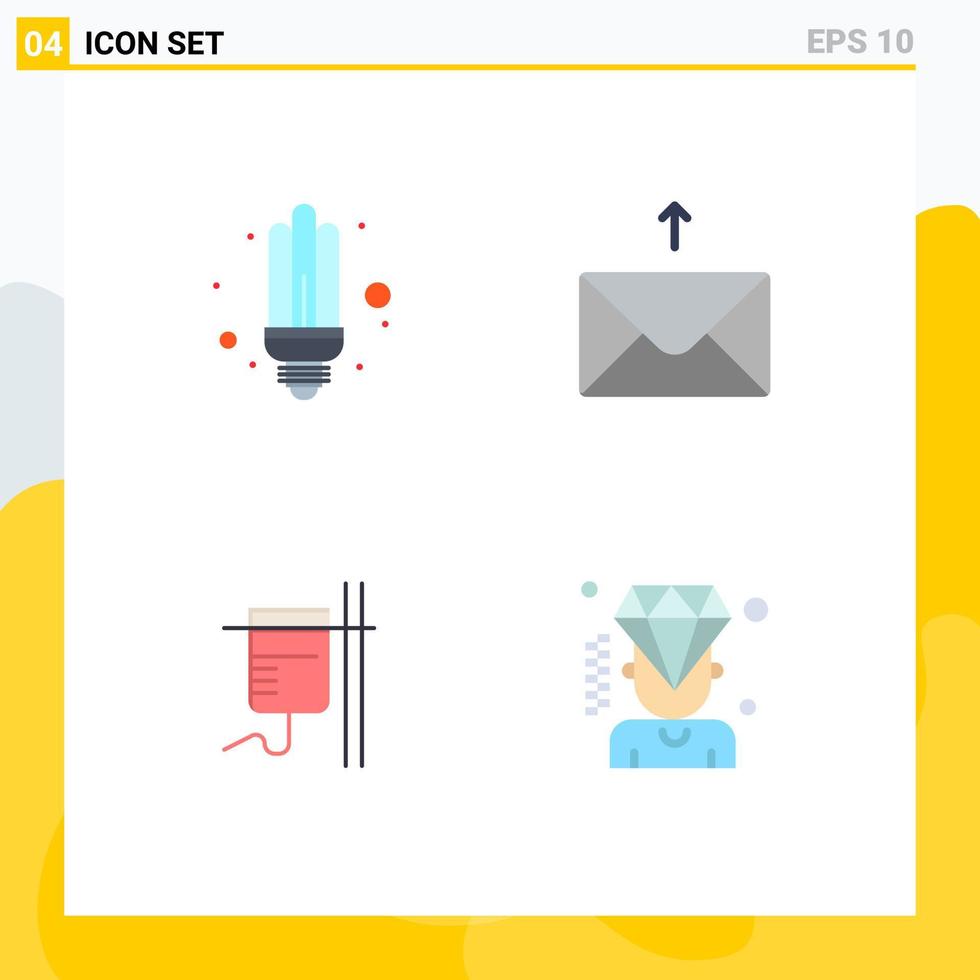 Set of 4 Vector Flat Icons on Grid for bulb rehydration light send business Editable Vector Design Elements