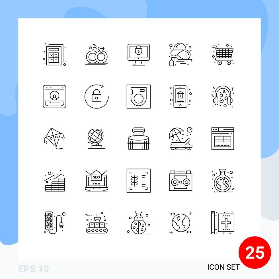 Group of 25 Lines Signs and Symbols for shopping sale computer lady hat buy Editable Vector Design Elements
