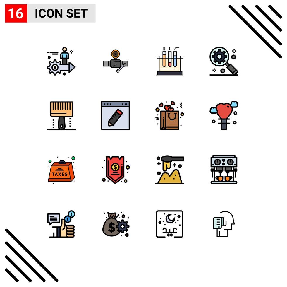 Stock Vector Icon Pack of 16 Line Signs and Symbols for coding gear under magnifier repair digital marketing concept lab Editable Creative Vector Design Elements