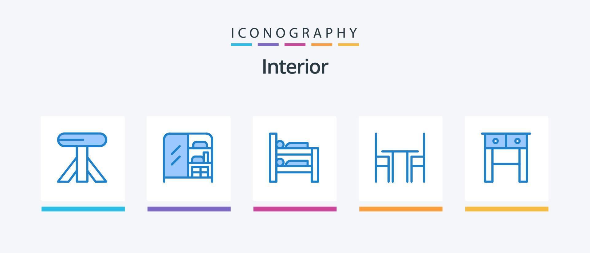 paquete de 5 íconos interiores azules que incluye . cajón. habitación. escritorio. interior. diseño de iconos creativos vector