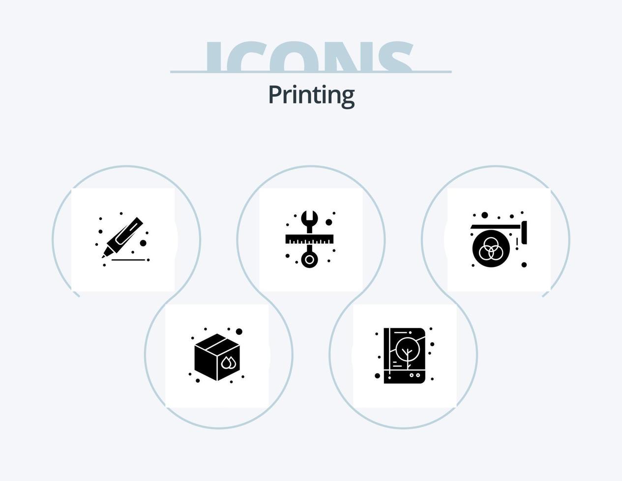 Printing Glyph Icon Pack 5 Icon Design. color. scale. print. wrench. repair vector