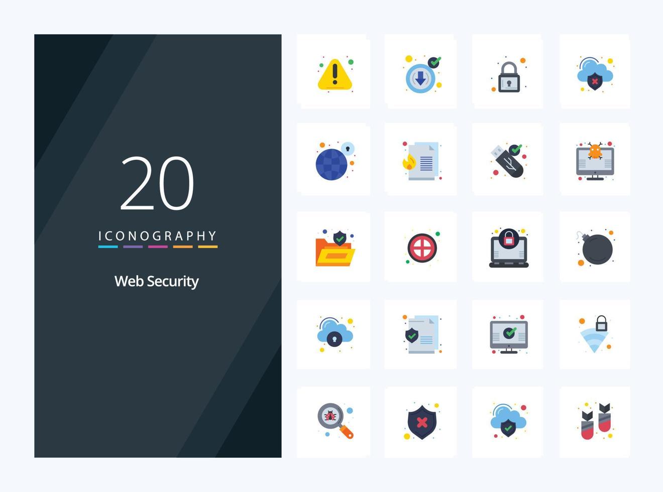 20 Web Security Flat Color icon for presentation vector