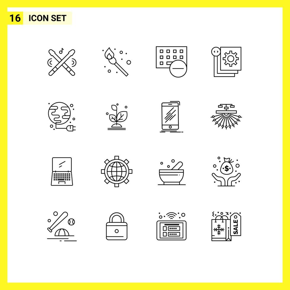 Outline Pack of 16 Universal Symbols of energy process devices development coding Editable Vector Design Elements