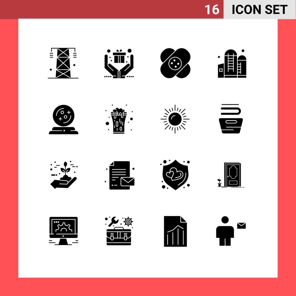 16 Universal Solid Glyphs Set for Web and Mobile Applications mage silo healthcare grain agriculture Editable Vector Design Elements