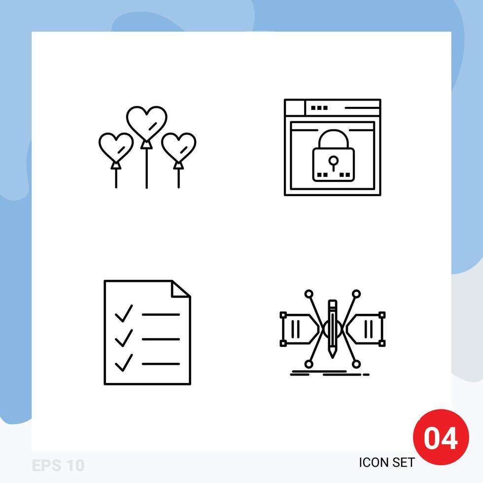 paquete de iconos vectoriales de stock de 4 signos y símbolos de línea para el diseño de inicio de sesión del documento del corazón para elementos de diseño vectorial editables vector