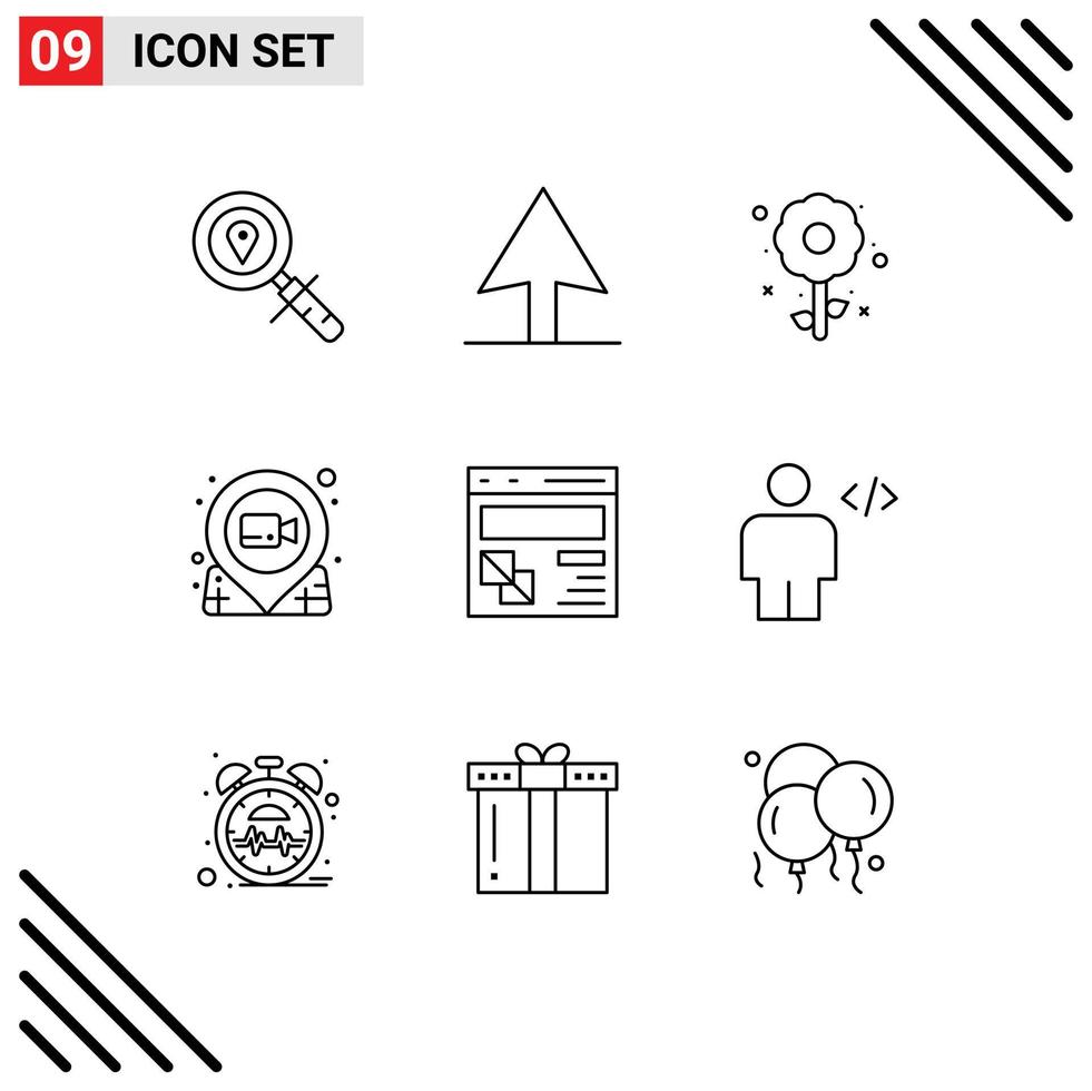 Pack of 9 creative Outlines of page develop holiday browser pin Editable Vector Design Elements