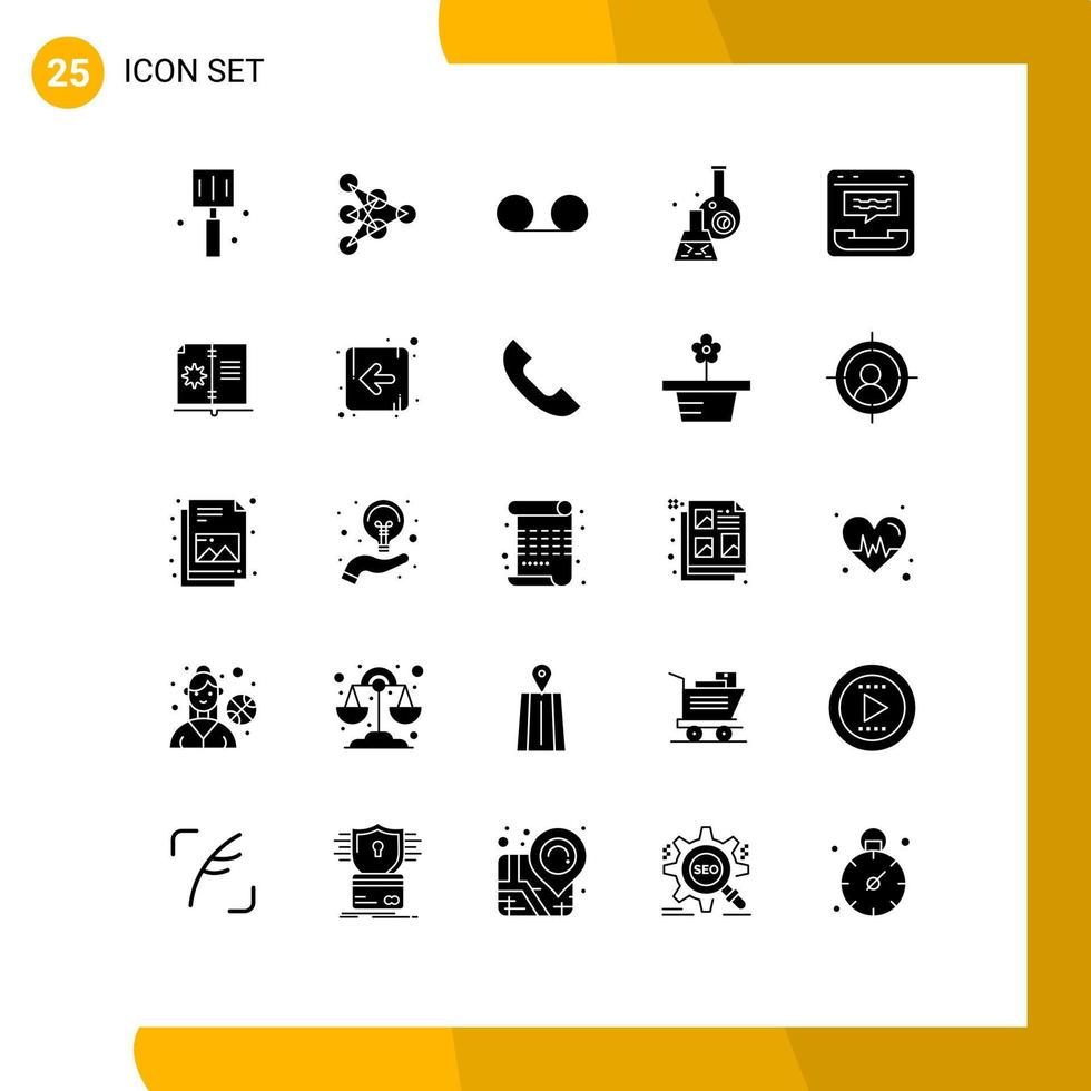 Group of 25 Solid Glyphs Signs and Symbols for center scientific mail tube lab Editable Vector Design Elements