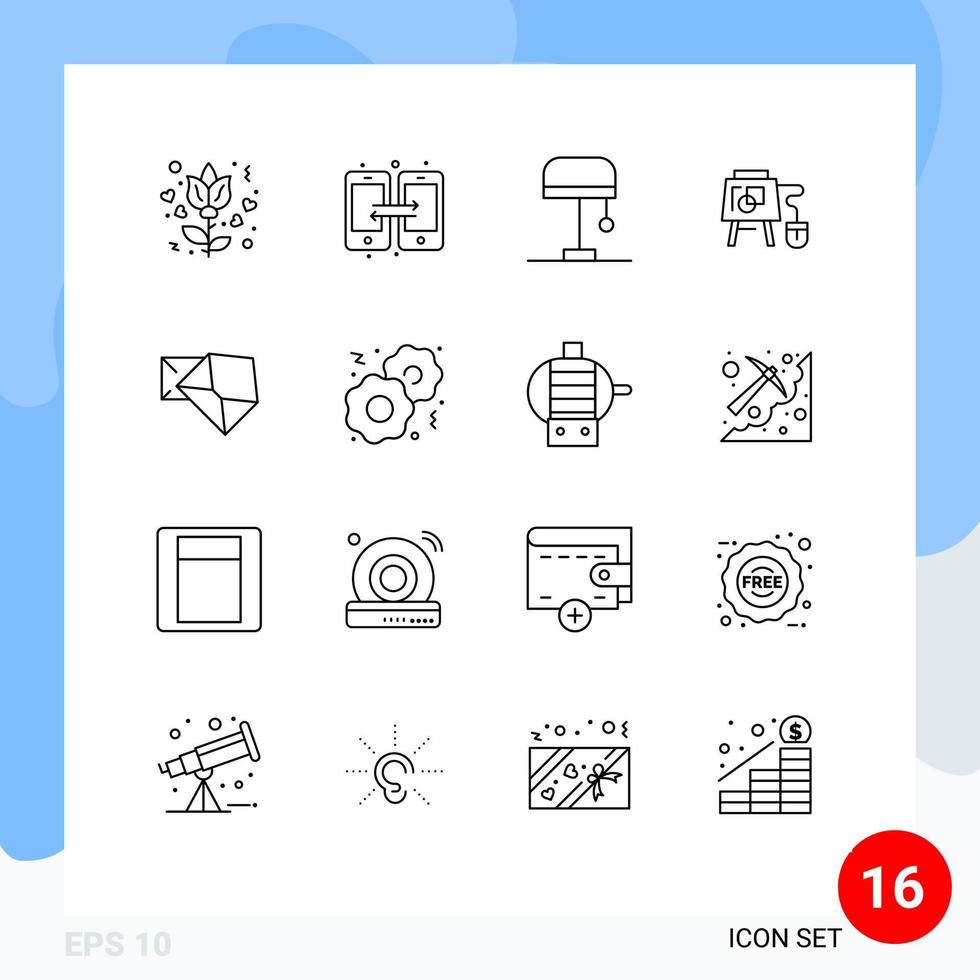 16 iconos creativos signos y símbolos modernos de elementos de diseño de vectores editables de tablero de negocios de lámpara de correo abierto