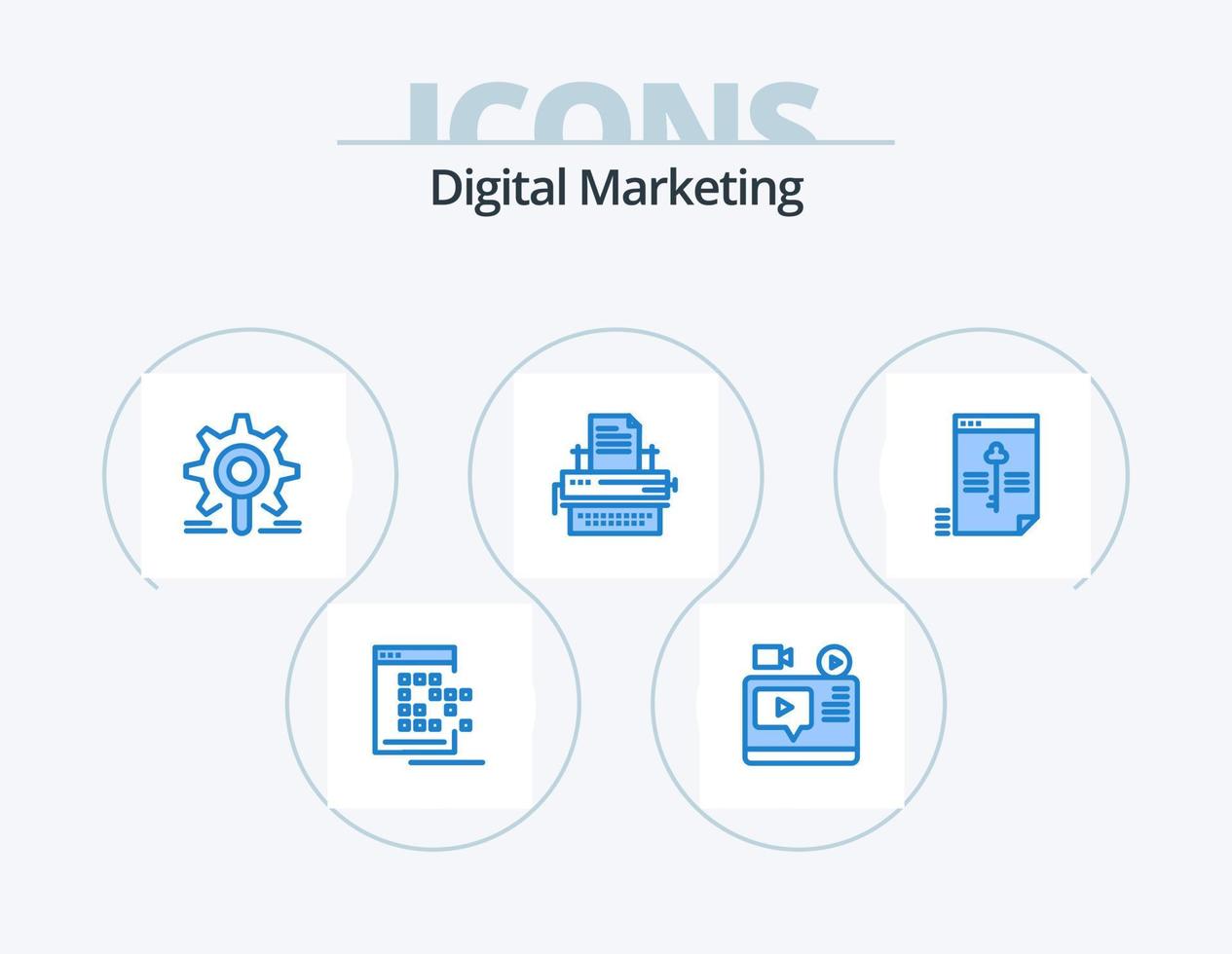 Digital Marketing Blue Icon Pack 5 Icon Design. type. typewriter. youtube. configuration. search vector
