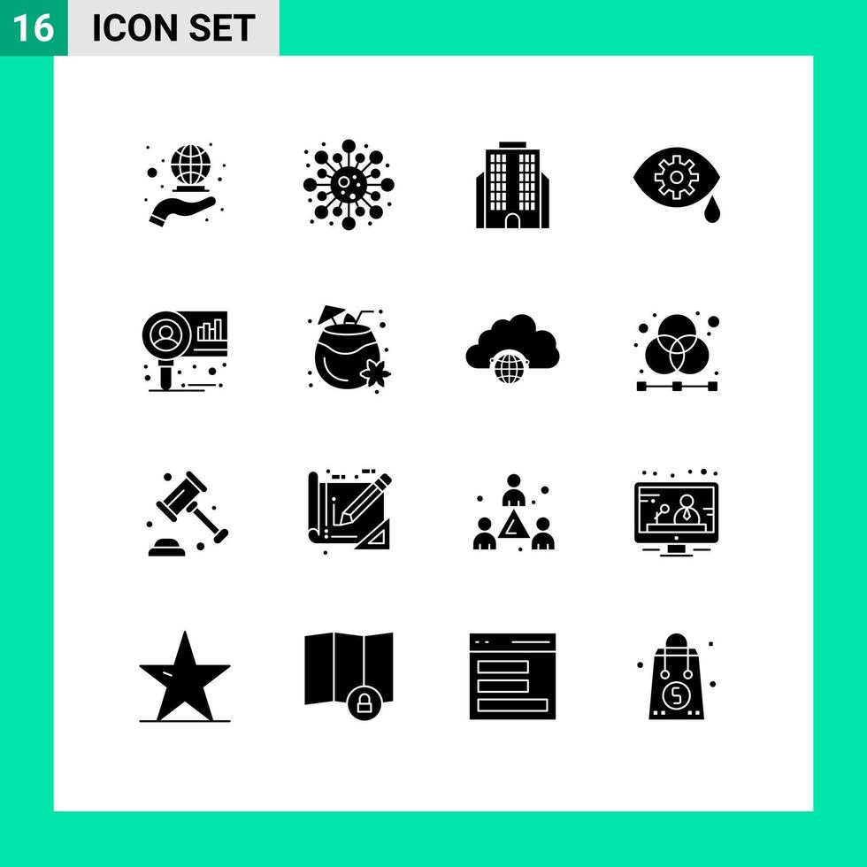Set of 16 Modern UI Icons Symbols Signs for research diagram building chart eye Editable Vector Design Elements