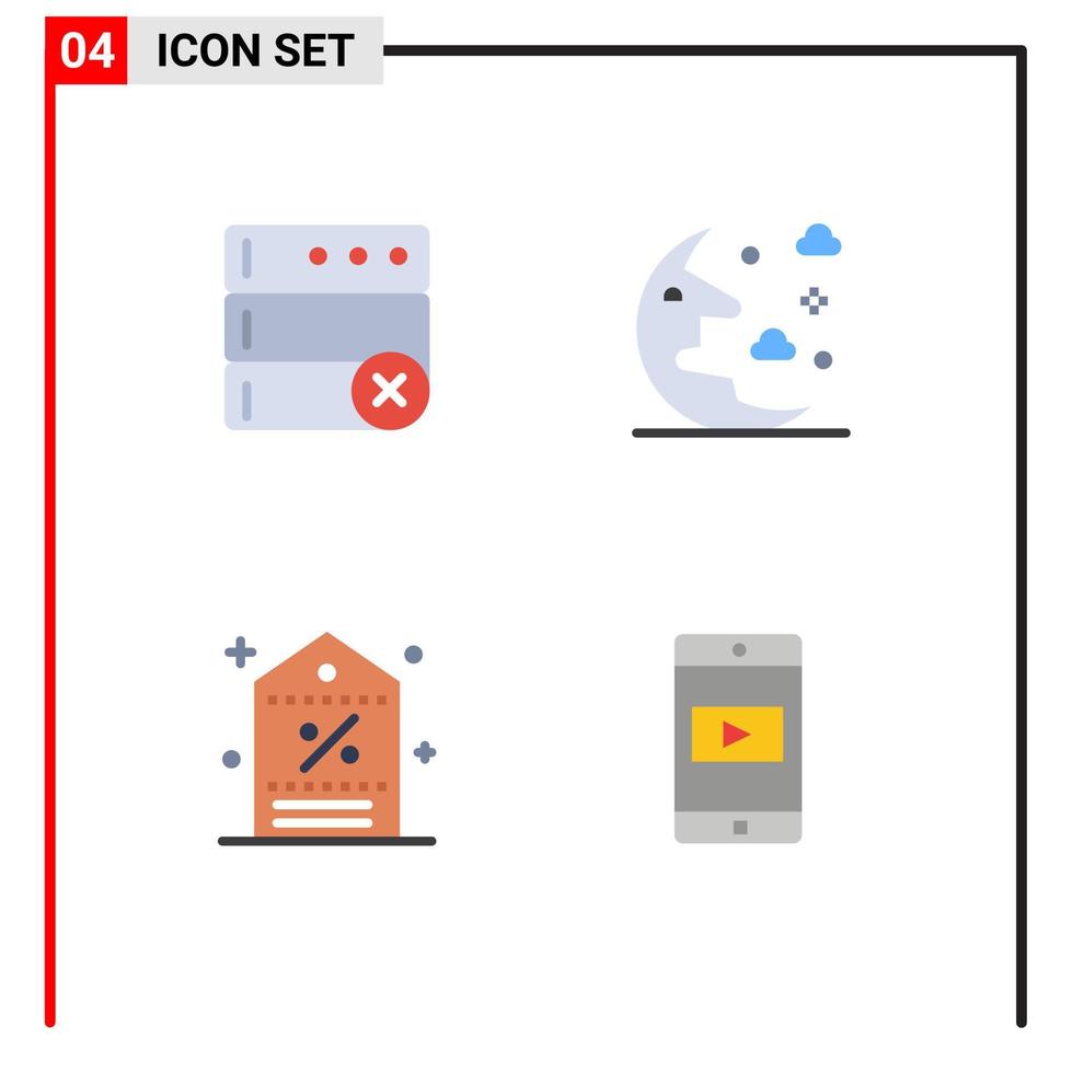 Flat Icon Pack of 4 Universal Symbols of database promotion cloud sky tag Editable Vector Design Elements