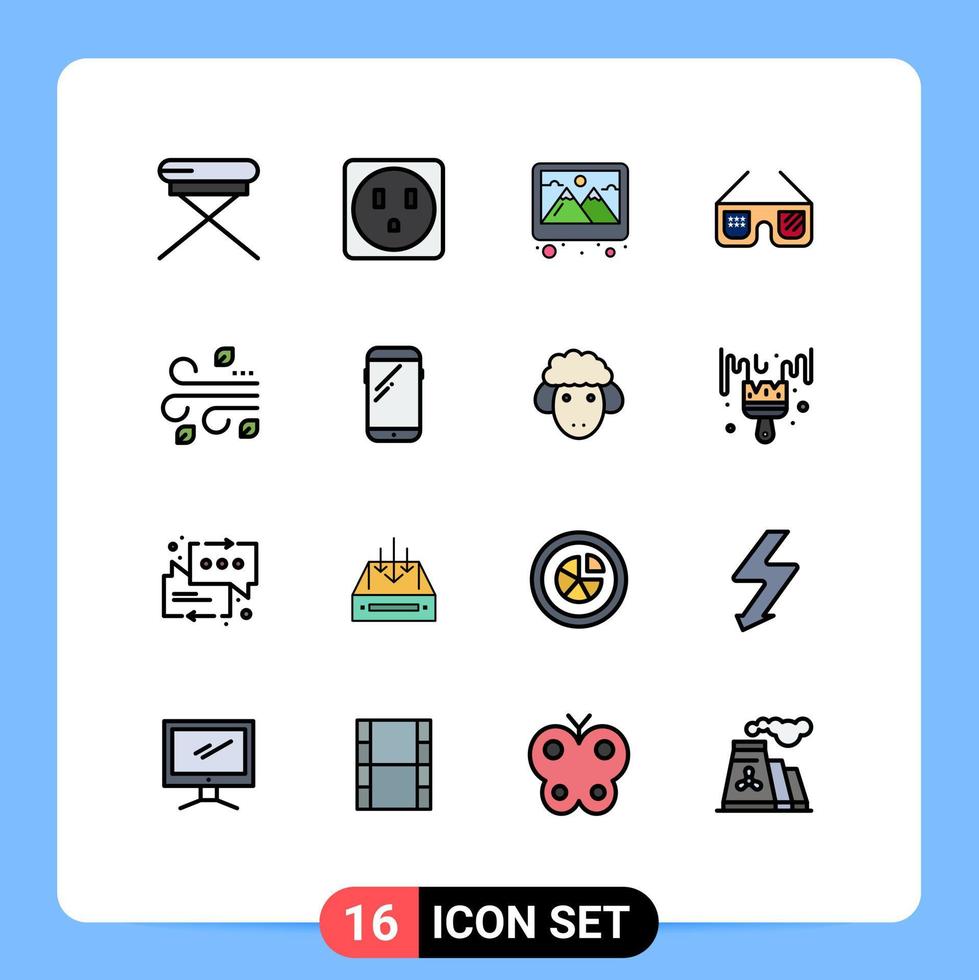 Universal Icon Symbols Group of 16 Modern Flat Color Filled Lines of wind leaves picture blowing imerican Editable Creative Vector Design Elements