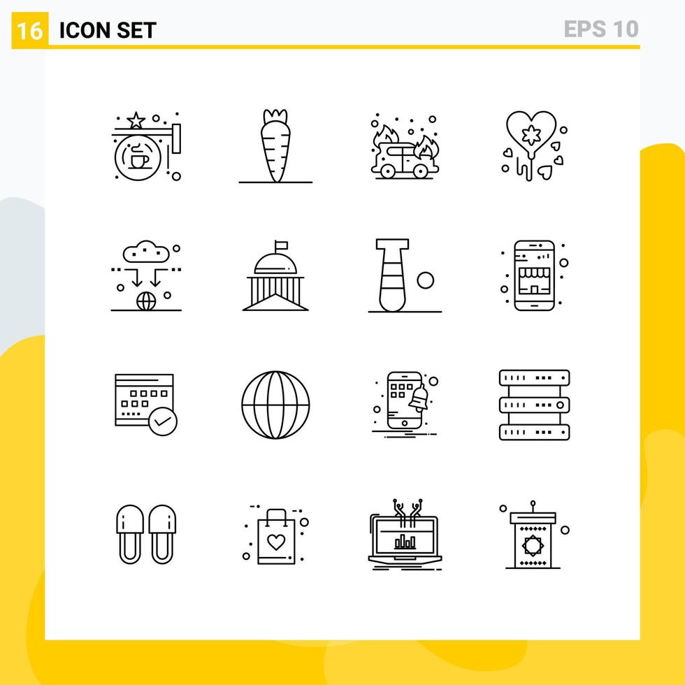 Group of 16 Modern Outlines Set for wifi connect car antenna birthday Editable Vector Design Elements