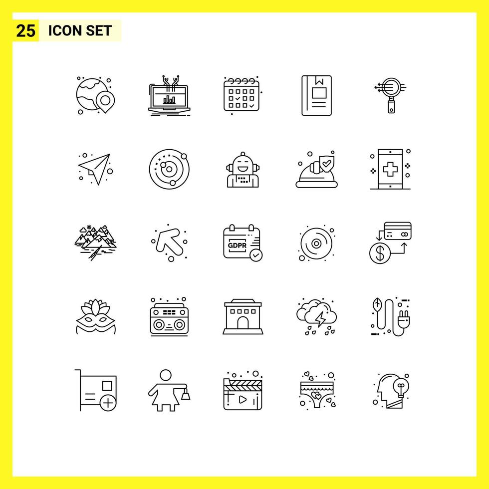 Modern Set of 25 Lines Pictograph of search learning platform knowledge book Editable Vector Design Elements