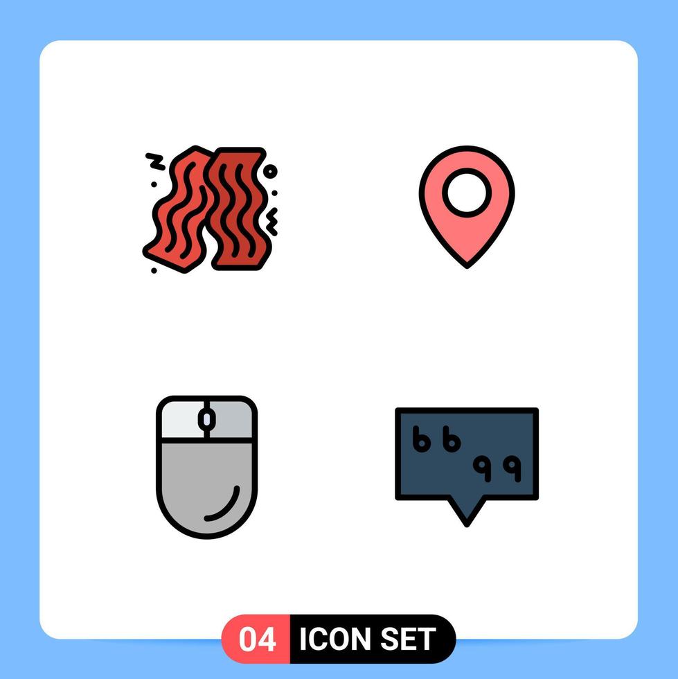 Group of 4 Filledline Flat Colors Signs and Symbols for bacon mouse twitter cursor message Editable Vector Design Elements