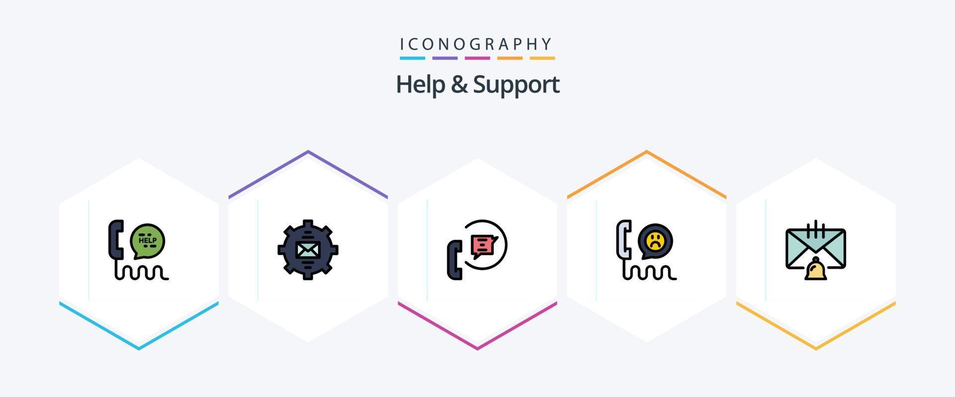 ayuda y soporte Paquete de iconos de 25 líneas completas que incluye ayuda. contacto. ayudar. apoyo. ayudar vector