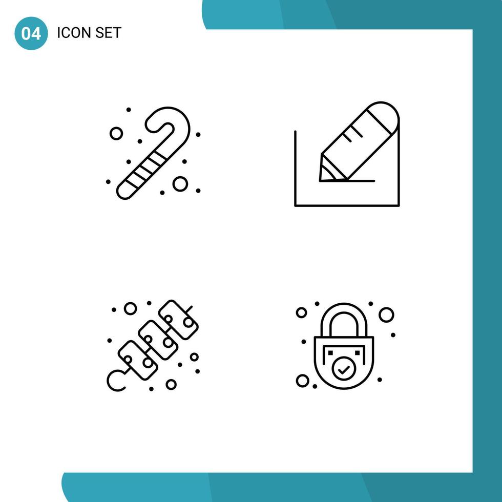 Universal Icon Symbols Group of 4 Modern Filledline Flat Colors of candy cane meat pencil school lock Editable Vector Design Elements