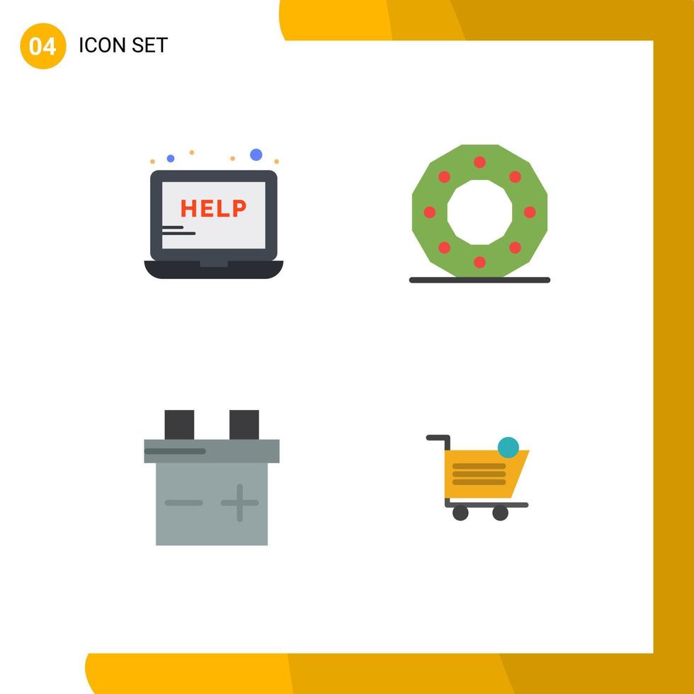 User Interface Pack of 4 Basic Flat Icons of help battery support circle cart Editable Vector Design Elements